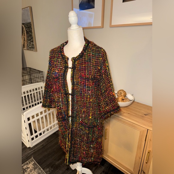 Anthropologie Ett:Twa Tweed Longline Multicolored jacket size L - Picture 5 of 8